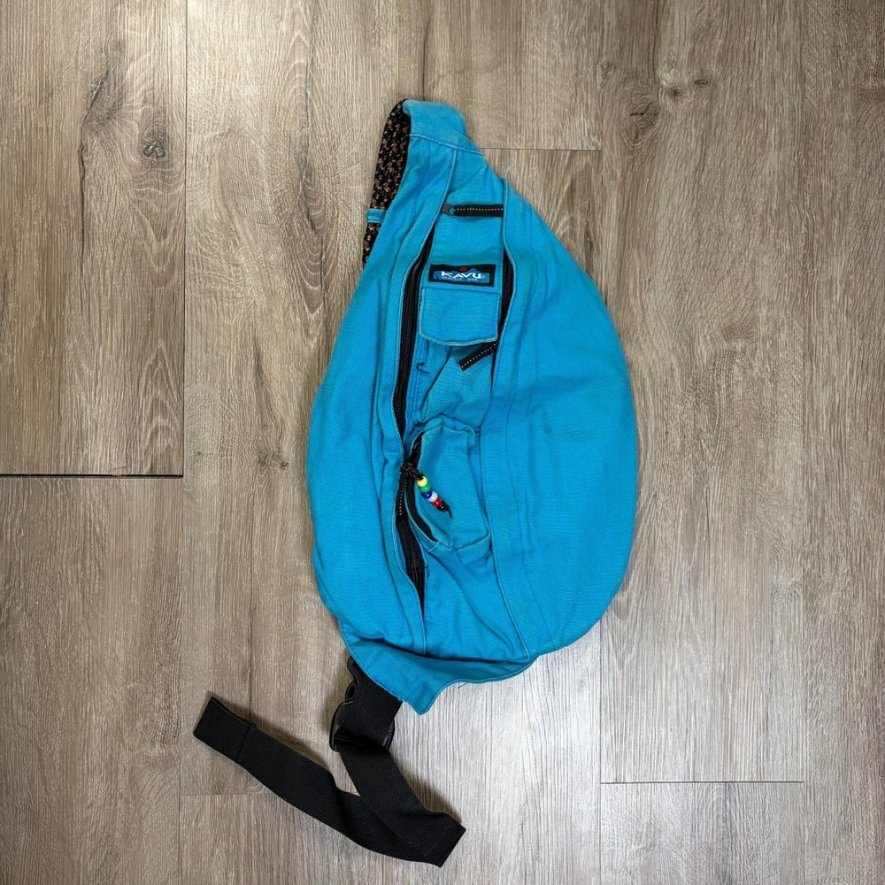 VTG Kavu Blue Sling Crossbody Messenger Rope Bag Purse Hiking Backpack
